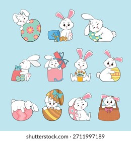 Cute Easter Bunny Illustration Set
