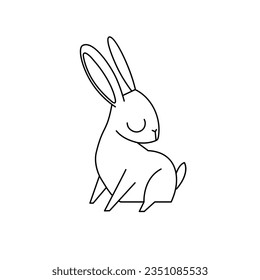 Cute Easter bunny isolated on white background. Hand drawn vector illustration, design for coloring book.