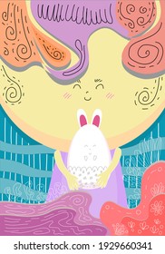 Cute Easter Bunny and Little Girl are designed with simple shapes in abstract style. It can be adapted to a wide range of applications