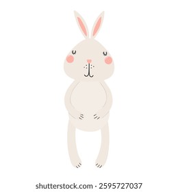 Cute Easter bunny, little rabbit character illustration. Hand drawn flat style design, isolated vector. Holiday clip art, kids print element, seasonal card, banner, poster