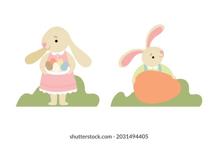 Conejo de Pascua con un juego de vectores de huevo con Orejas largas