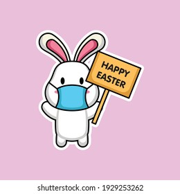 Cute easter bunny mascot sticker emoticon