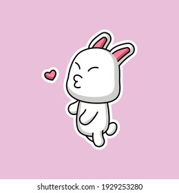Cute easter bunny mascot sticker emoticon