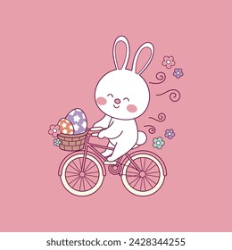 cute easter bunny on a bicycle illustration for easter parties 