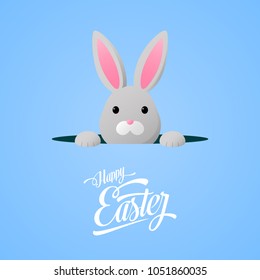 Cute easter bunny on blue background