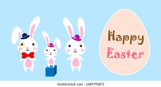 Cute easter bunny on a blue background.Easter egg.Vector illustration.