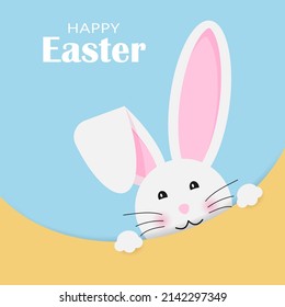 Hermoso conejito de Pascua con fondo azul. Vector