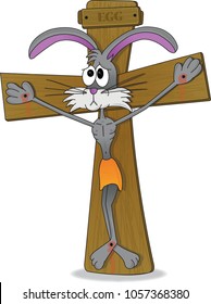 Cute Easter Bunny on the Cross. Vector illustration. Transparent background.