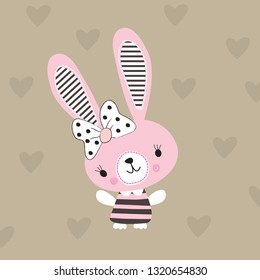 cute easter bunny on heart background vector illustration