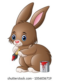 Cute easter bunny with paint and brush