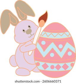 Cute Easter Bunny Painting an Egg Holiday Art