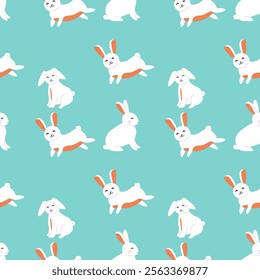 Cute easter bunny pattern on turquoise background for spring designs.