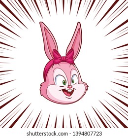 Cute easter bunny portrait  comic panel effect background