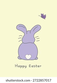 Cute Easter bunny poster with Happy Easter text, pastel nursery illustration