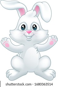 Cute Easter bunny rabbit cartoon character waving with their paws