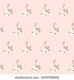 Cute Easter Bunny Rabbit Character Seamless Pattern Background. Adorable Funny Doodle Rabbit Isolated on Background Wrapping Paper Print. Baby Textile Fabric Cute Easter Rabbit Hare Swatch Template. 