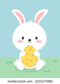 Cute Easter Bunny rabbit and colorful Easter Egg