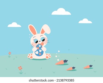 Cute easter bunny rabbit with egg