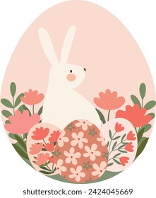 cute easter bunny rabbit in eggs and flowers hand drawn clipart vector illustration for invitation greeting birthday party celebration wedding card poster banner textiles wallpaper background