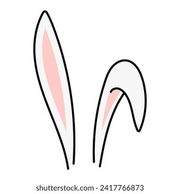 Cute Easter bunny, rabbit, hare cartoon ears illustration. Hand drawn style line art design, isolated vector. Holiday clip art, seasonal card, banner poster, element