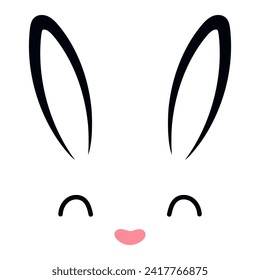 Cute Easter bunny, rabbit, hare face cartoon character illustration. Hand drawn style flat design, isolated vector. Holiday clip art, seasonal card, banner poster, element