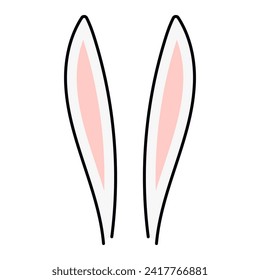 Cute Easter bunny, rabbit, hare cartoon ears illustration. Hand drawn style line art design, isolated vector. Holiday clip art, seasonal card, banner poster, element