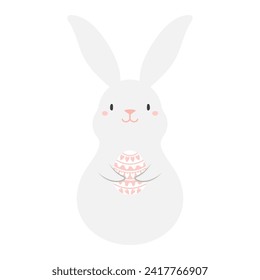 Conejito de Pascua, conejo, liebre sosteniendo la ilustración del personaje de la caricatura del huevo. Diseño de línea de estilo dibujado a mano, vector aislado. Imágenes prediseñadas de vacaciones, tarjeta de temporada, afiche de pancartas, elemento