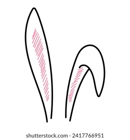 Cute Easter bunny, rabbit, hare cartoon ears illustration. Hand drawn style line art design, isolated vector. Holiday clip art, seasonal card, banner poster, element