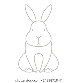 Cute Easter bunny, rabbit, hare cartoon character illustration. Hand drawn style line art design, isolated vector. Holiday clip art, seasonal card, banner poster, element