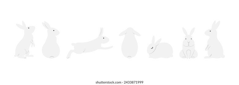 Netter Osterhase, Kaninchen, Hase Cartoon Figuren Illustration, horizontale Grenze. Handgezeichneter Stil flaches Design, isolierter Vektor. Urlaubsclip-Art, Saisonkarte, Banner-Poster, Element