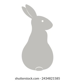 Cute Easter bunny, rabbit, hare cartoon character illustration. Hand drawn silhouette style flat design, isolated vector. Holiday clip art, seasonal card, banner poster, element