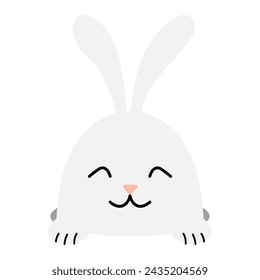 Cute Easter bunny, rabbit, hare looking out of the hole illustration. Hand drawn cartoon character, isolated vector. Flat style design. Holiday clip art, seasonal card, banner, poster, element