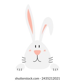 Lindo conejito de Pascua, conejo, cara de liebre ilustración de personaje de dibujos animados. Diseño plano de estilo dibujado a mano, vector aislado. Clip art de vacaciones, tarjeta de temporada, cartel de la bandera, elemento