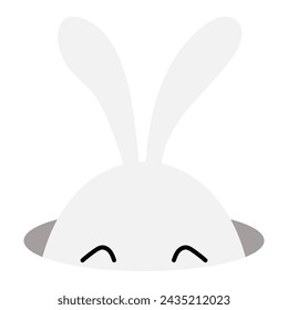 Lindo conejito de Pascua, conejo, liebre mirando fuera de la ilustración del agujero. Dibujado a mano personaje de dibujos animados, vector aislado. Diseño plano. Clip art de vacaciones, tarjeta de temporada, banner, póster, elemento