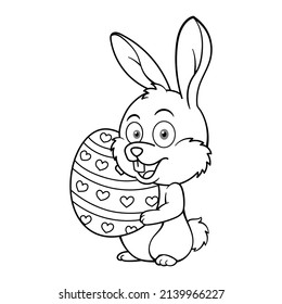 Cute Easter Bunny Rabbit Holding Giant Egg Outline