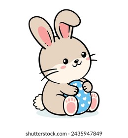 Cute Easter Bunny Rabbit Hugging Egg