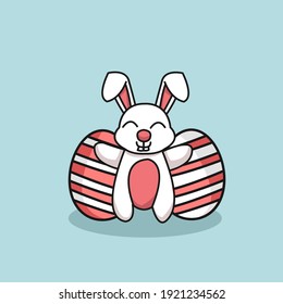 Cute Easter Bunny Rabbit with two big eggs. For Easter Day Content. 