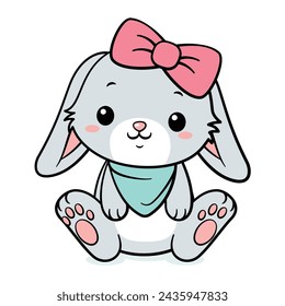 Cute Easter Bunny Rabit With Scarf And Bow