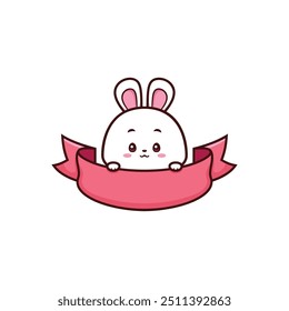 cute easter bunny with ribbon illustration vector