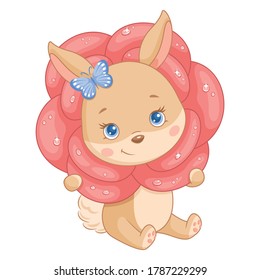 Cute Easter Bunny in rose. Cartoon vector illustration