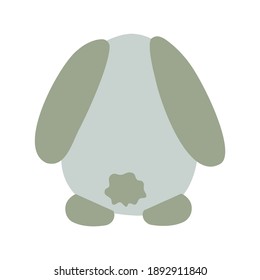 Cute Easter bunny with round egg shape body. Back view. Colorful cartoon vector illustration isolated. Happy Easter animal card
