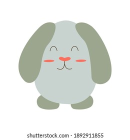 Cute Easter bunny with round egg shape body. Front view. Colorful cartoon vector illustration isolated. Happy Easter animal card