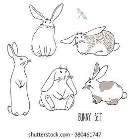 Cute Easter bunny set. Vector elements for design