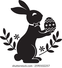 Cute Easter Bunny Silhouette Holding an Egg