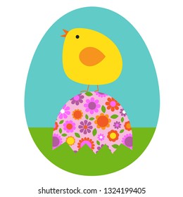 cute Easter bunny sitting on floral Easter egg