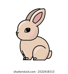 Lindo conejito de Pascua sentado en el suelo. Conejo lindo en estilo de dibujos animados. Ilustración vectorial del animal kawaii. 