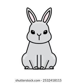 Lindo conejito de Pascua sentado en el suelo. Conejo lindo en estilo de dibujos animados. Ilustración vectorial del animal kawaii. 