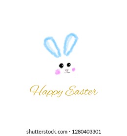 Cute Easter bunny sketchy face with gold "Happy Eater" caption vector card