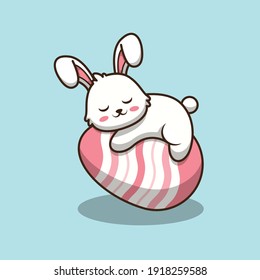 cute easter bunny sleeping on eggs cartoon illustration