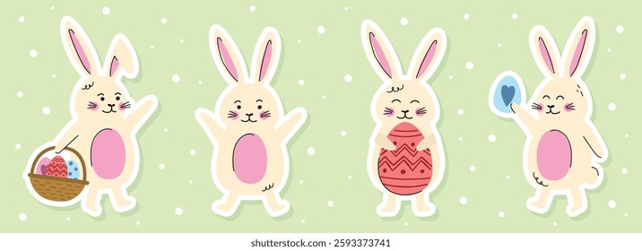 Cute Easter bunny sticker. Collection of icon in cartoon style. Vector illustration